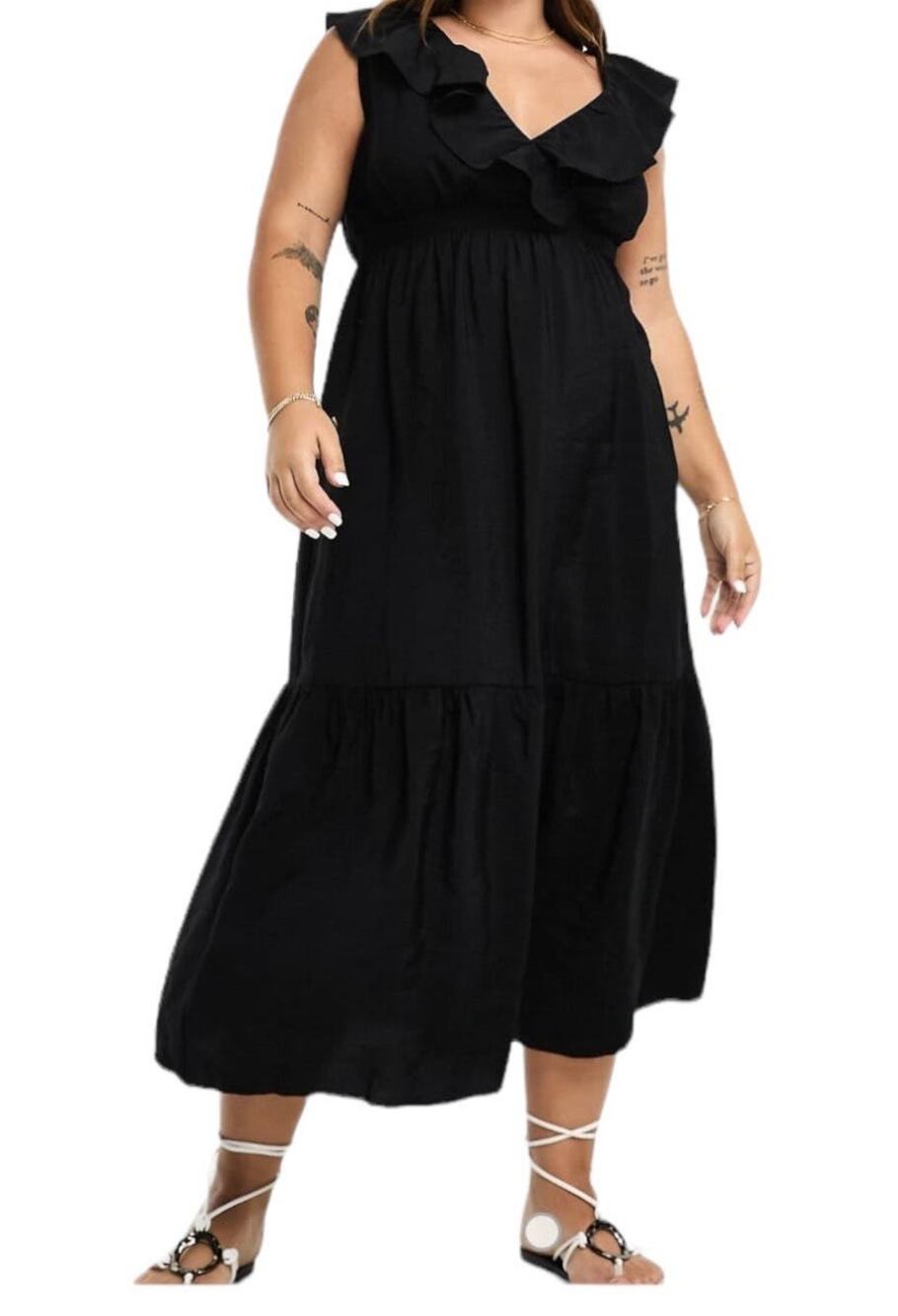 River Island Plus dress ruffle smock maxi black size 20